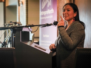 Alethea Arnagaq-Baril gives keynote speech at EntrepreNorth, Iqaluit 2018