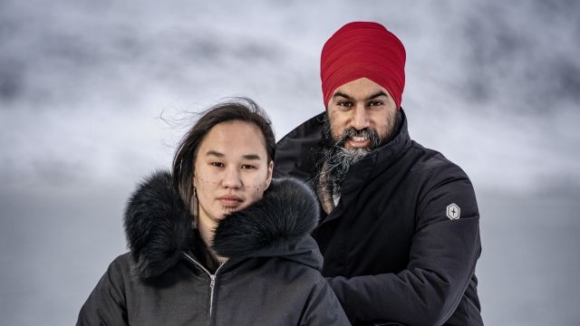 Mumilaaq Qaqqaq and Jagmeet Singh in Apex, Nunavut